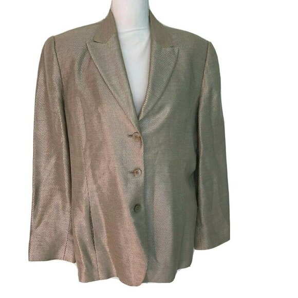 Linda Allard Ellen Tracy Blazer Size 12 Womens Vintage Gold Linen Viscose Cotton - Picture 1 of 15